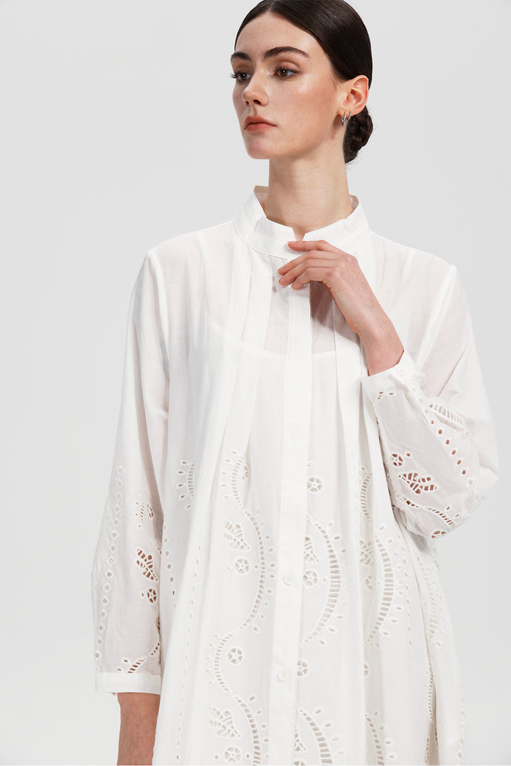 Elodie Lace Pleated Shirt Dress