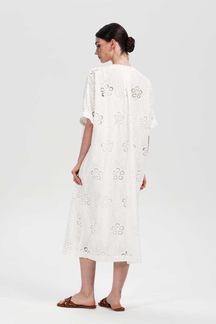 Celestia Lace Button-Down Midi Dress