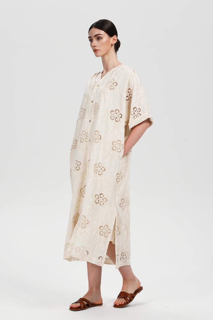 Celestia Lace Button-Down Midi Dress