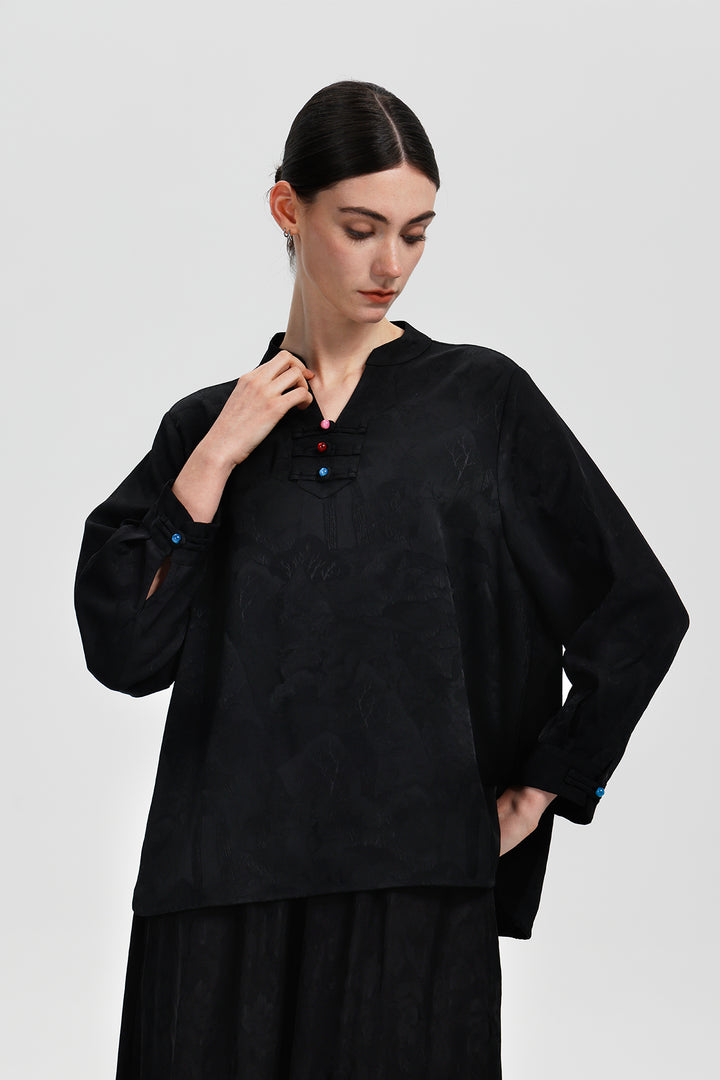 Maelys Black Jacquard Top