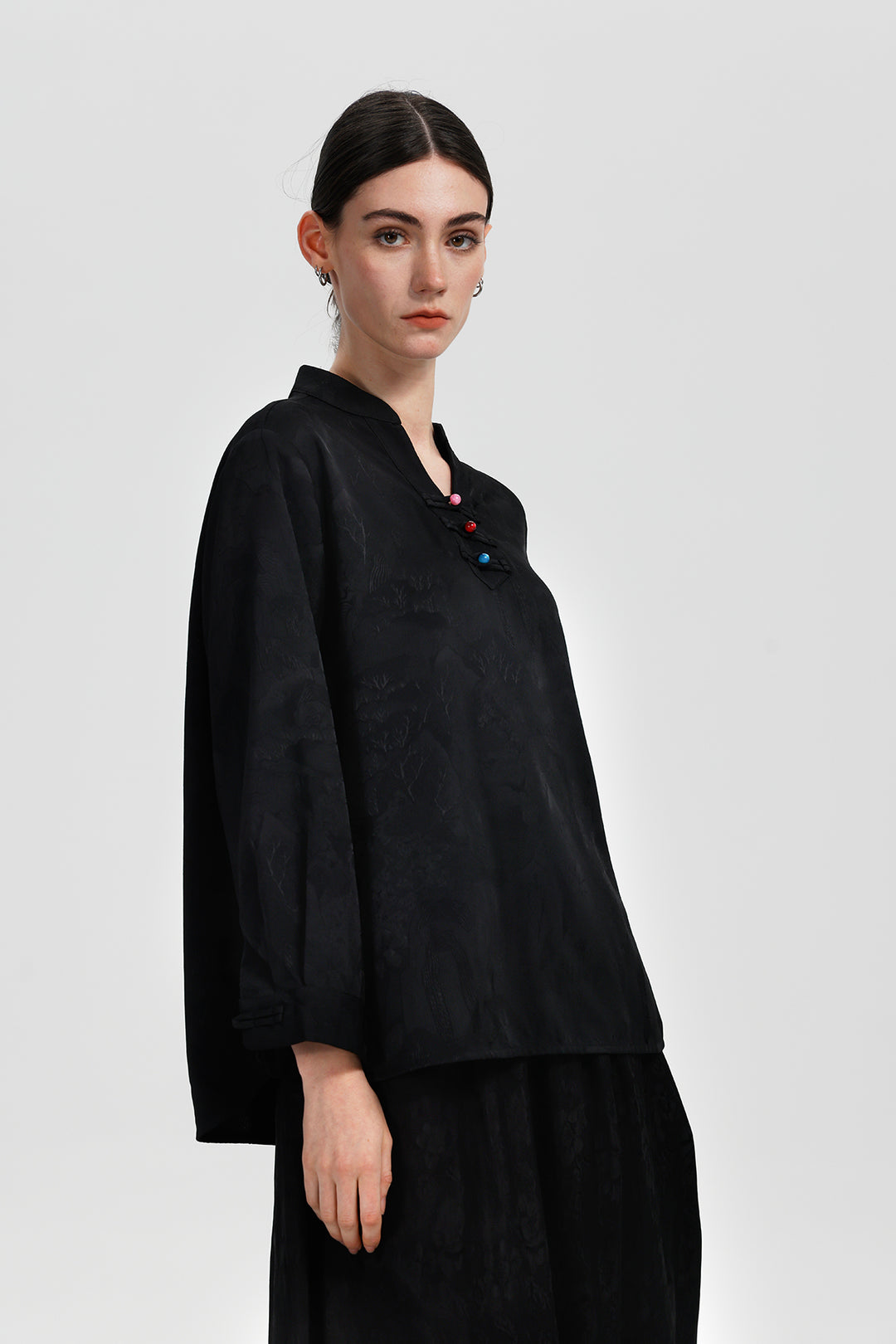 Maelys Black Jacquard Top