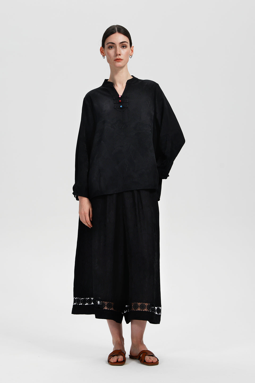 Maelys Black Jacquard Top