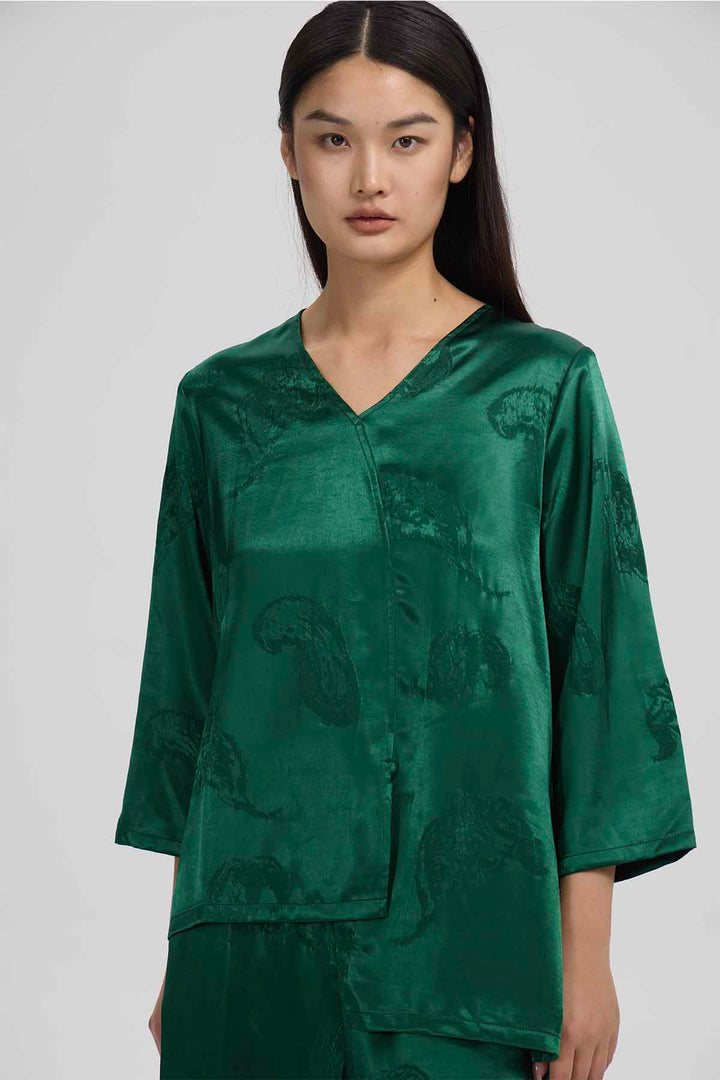 Elaris Silk Jacquard Set – Emerald Green