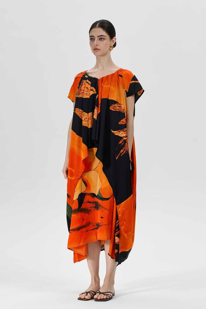 Herrin Asymmetric Patchwork Silk Dress