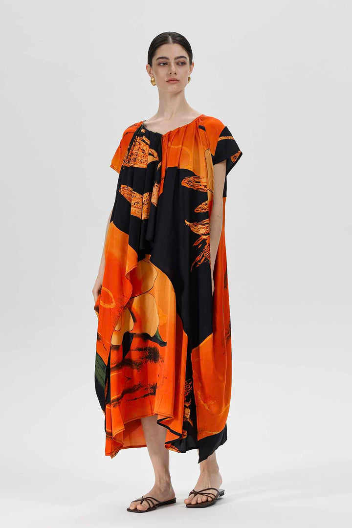 Herrin Asymmetric Patchwork Silk Dress