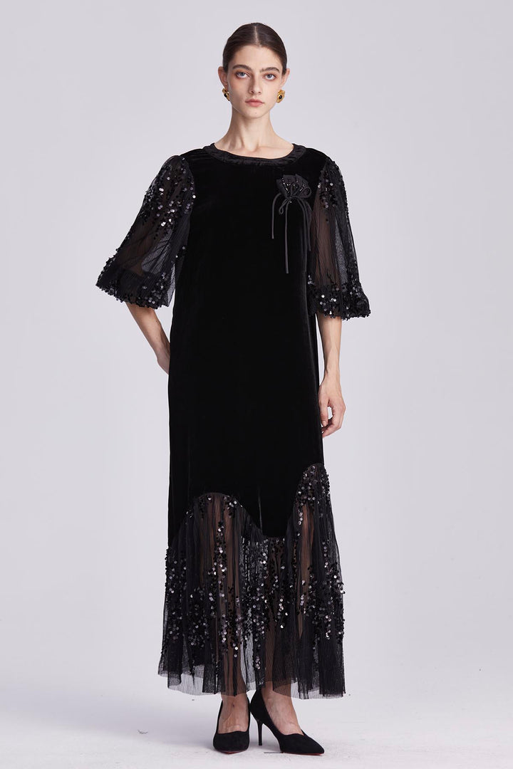 Lavinia Velvet Dress with Sequin Whispers