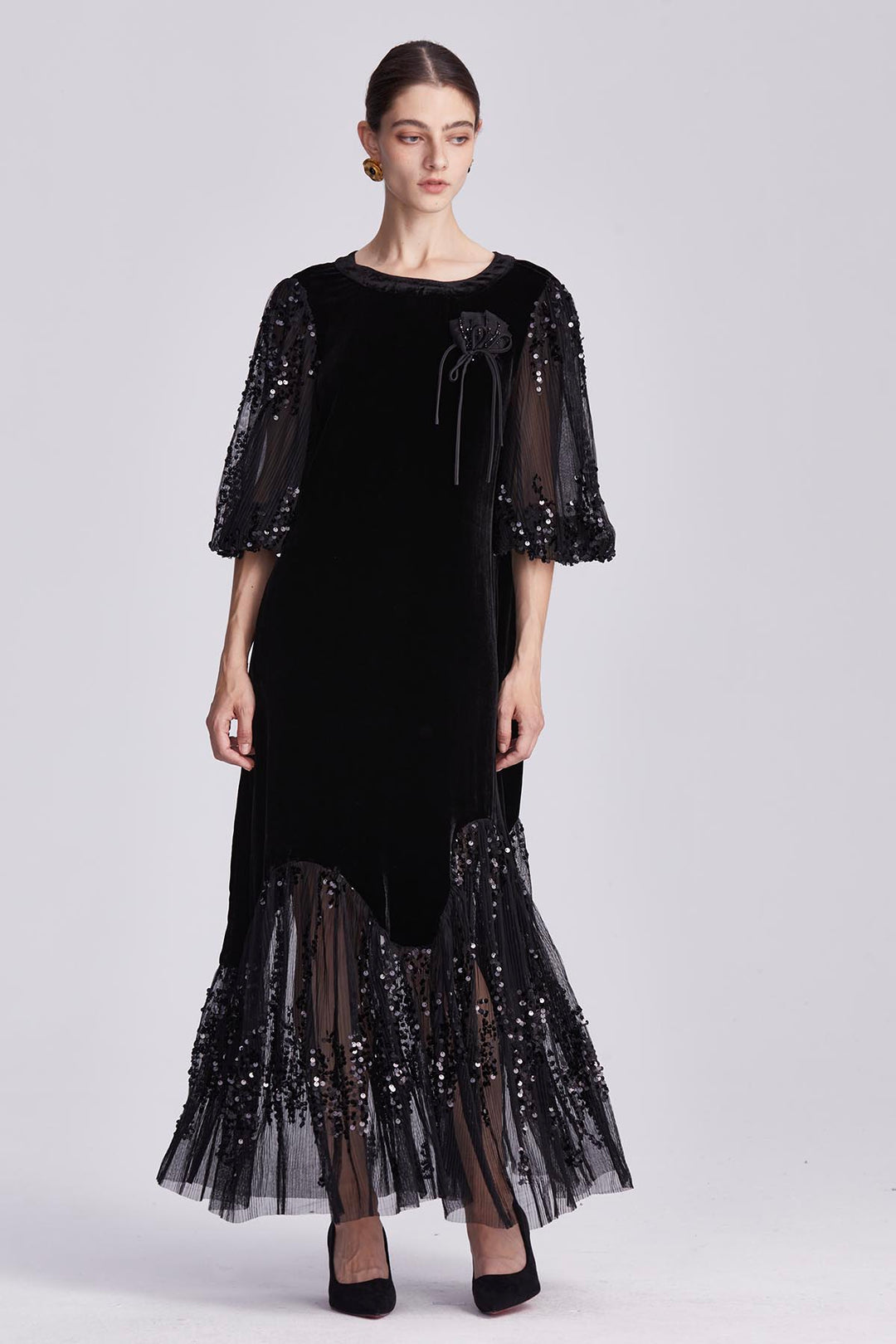 Lavinia Velvet Dress with Sequin Whispers