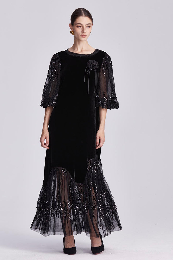Lavinia Velvet Dress with Sequin Whispers