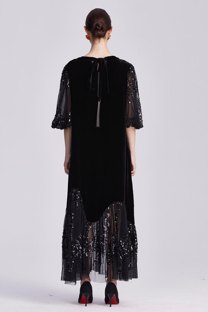 Lavinia Velvet Dress with Sequin Whispers