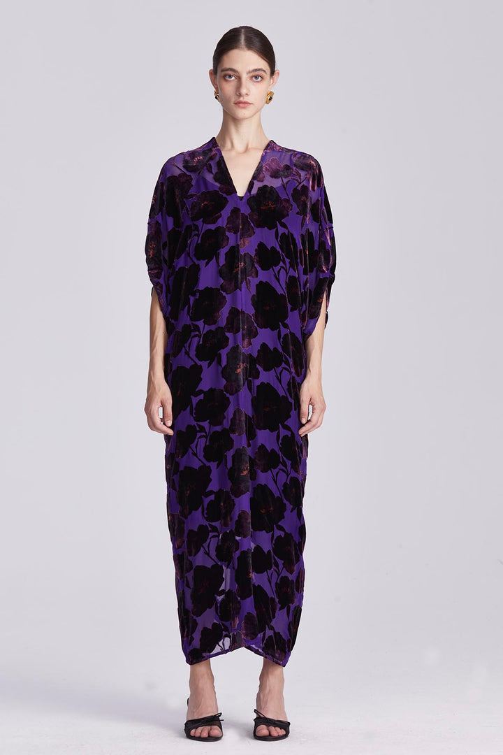 Elettra Relaxed Fit Floral V-Neck Velvet Dress