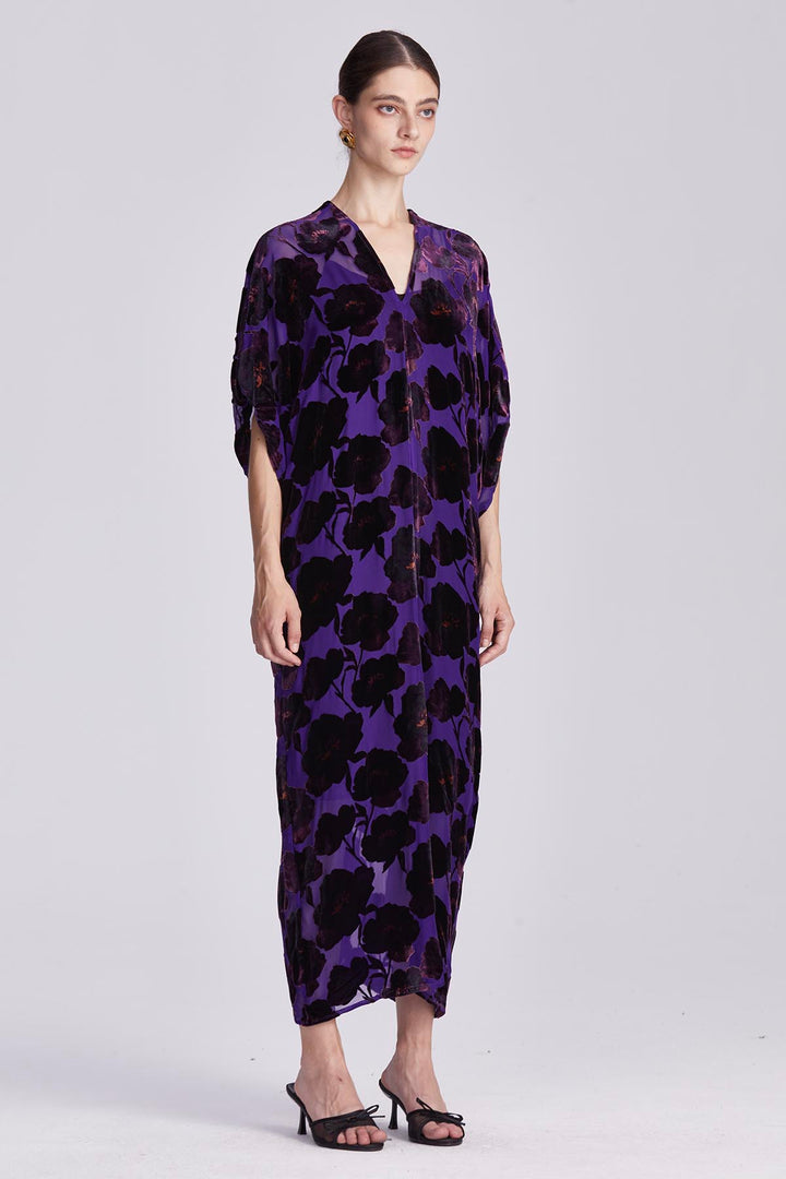 Elettra Relaxed Fit Floral V-Neck Velvet Dress