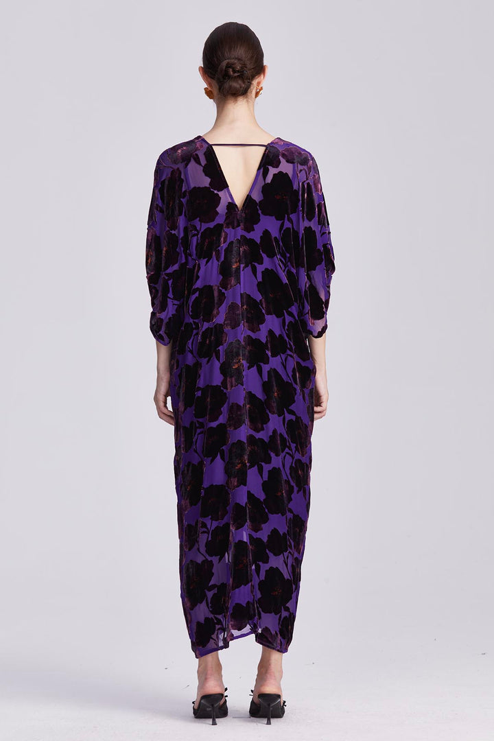 Elettra Relaxed Fit Floral V-Neck Velvet Dress