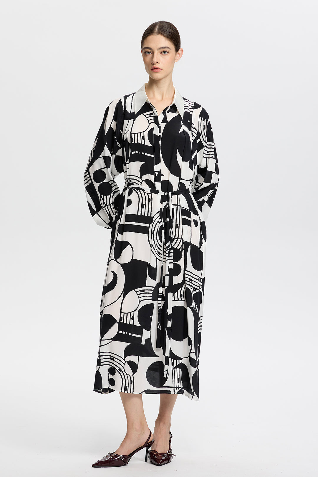 Sabine Graphic Print Long Sleeve Shirt Dress