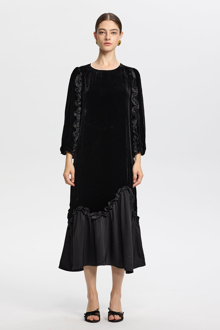 Isabella Ruffled Velvet Dress