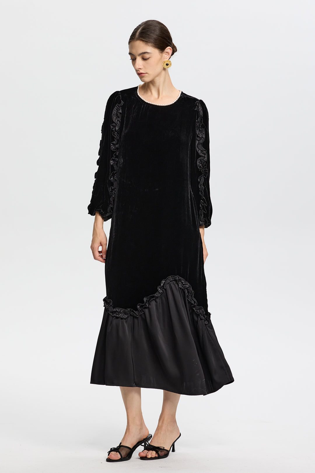 Isabella Ruffled Velvet Dress