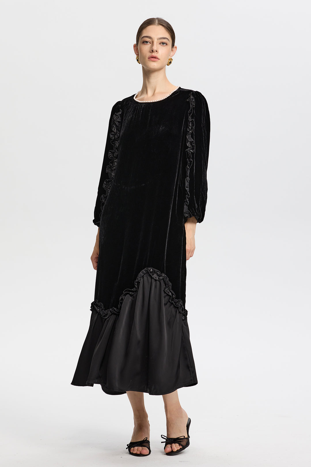 Isabella Ruffled Velvet Dress
