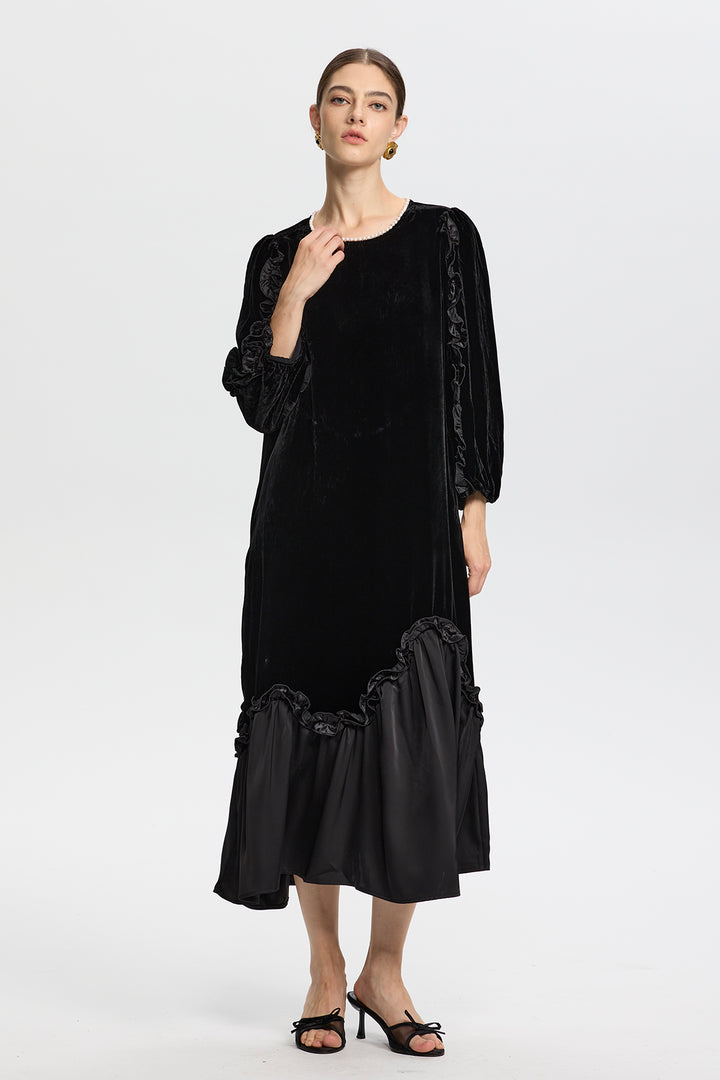 Isabella Ruffled Velvet Dress