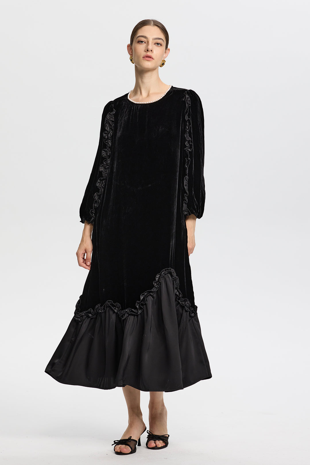 Isabella Ruffled Velvet Dress