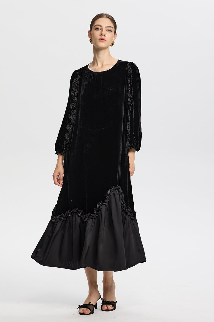 Isabella Ruffled Velvet Dress