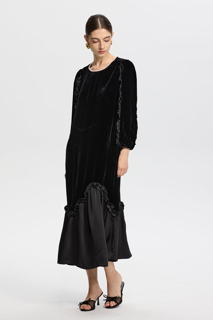 Isabella Ruffled Velvet Dress