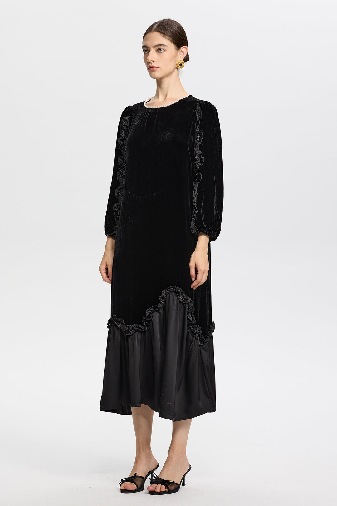 Isabella Ruffled Velvet Dress