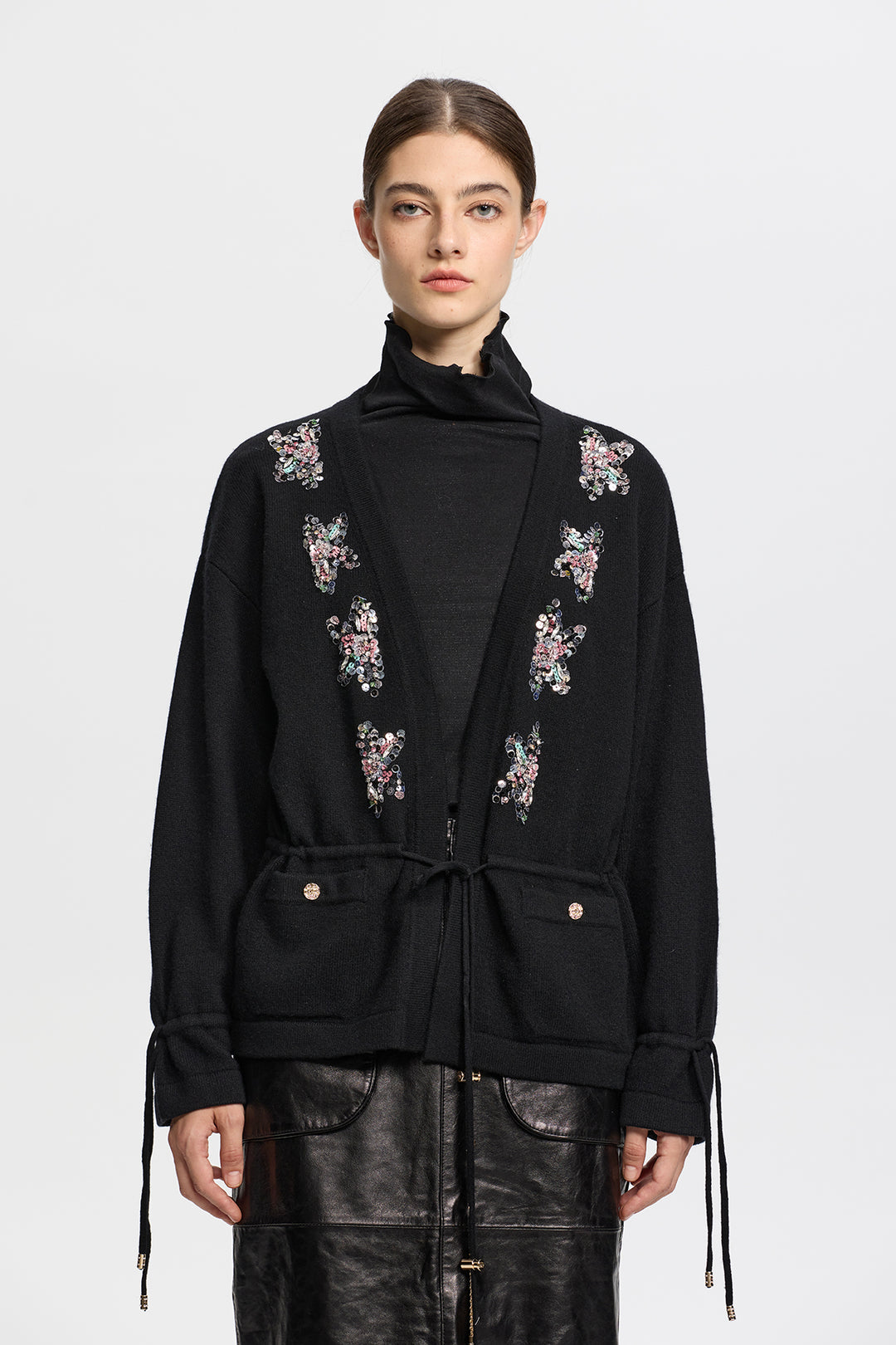 Freya Embellished Sequin Butterfly Cashmere Cardigan
