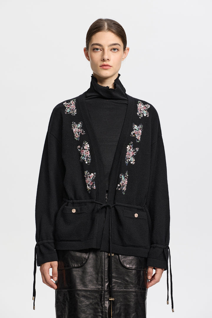 Freya Embellished Sequin Butterfly Cashmere Cardigan