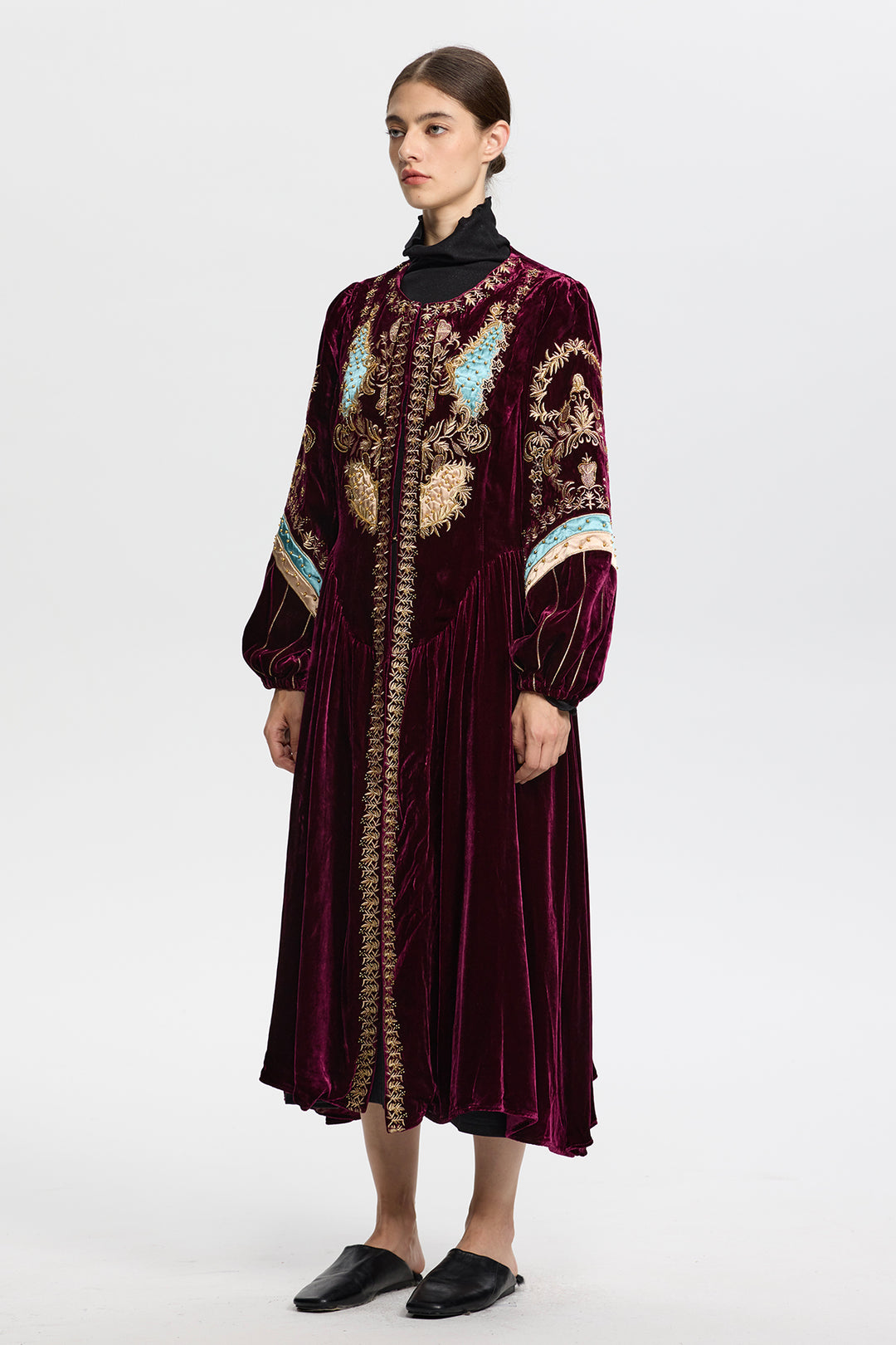 Eudora Ethnic Embroidery Velvet Long Coat