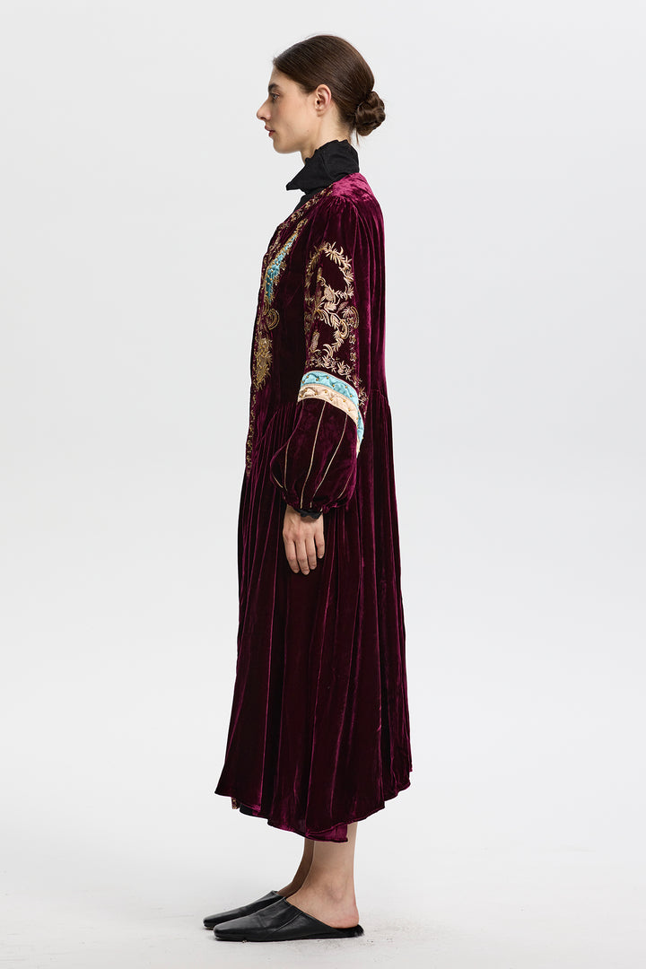 Eudora Ethnic Embroidery Velvet Long Coat