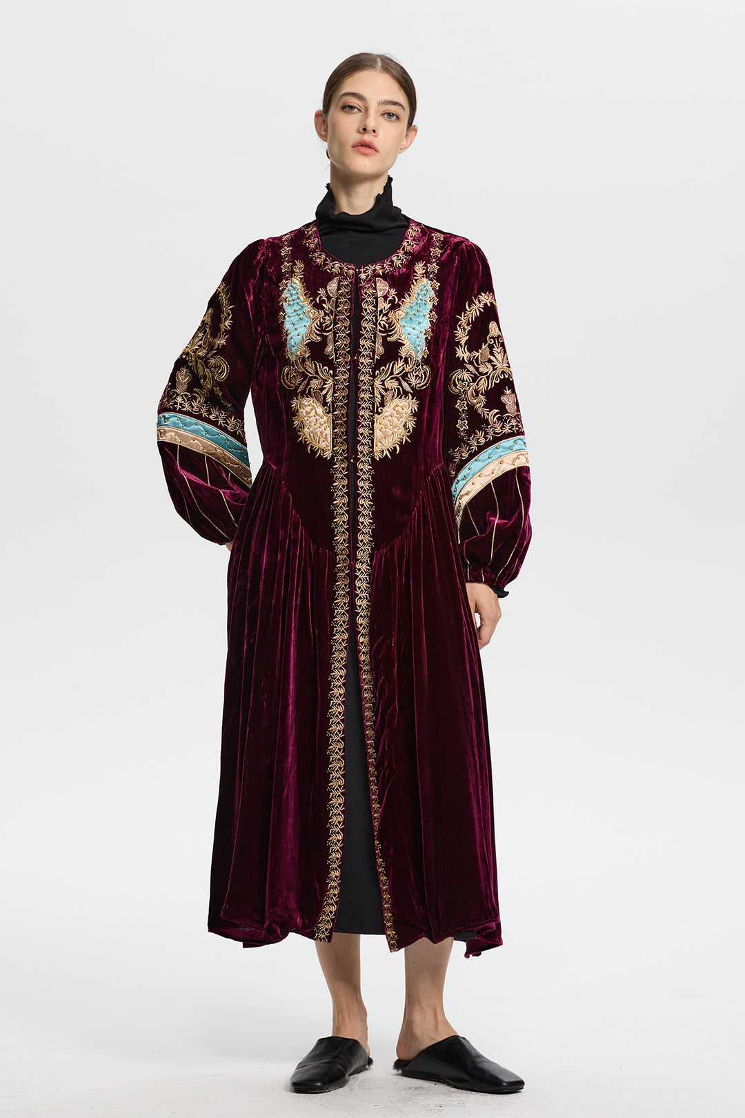 Eudora Ethnic Embroidery Velvet Long Coat
