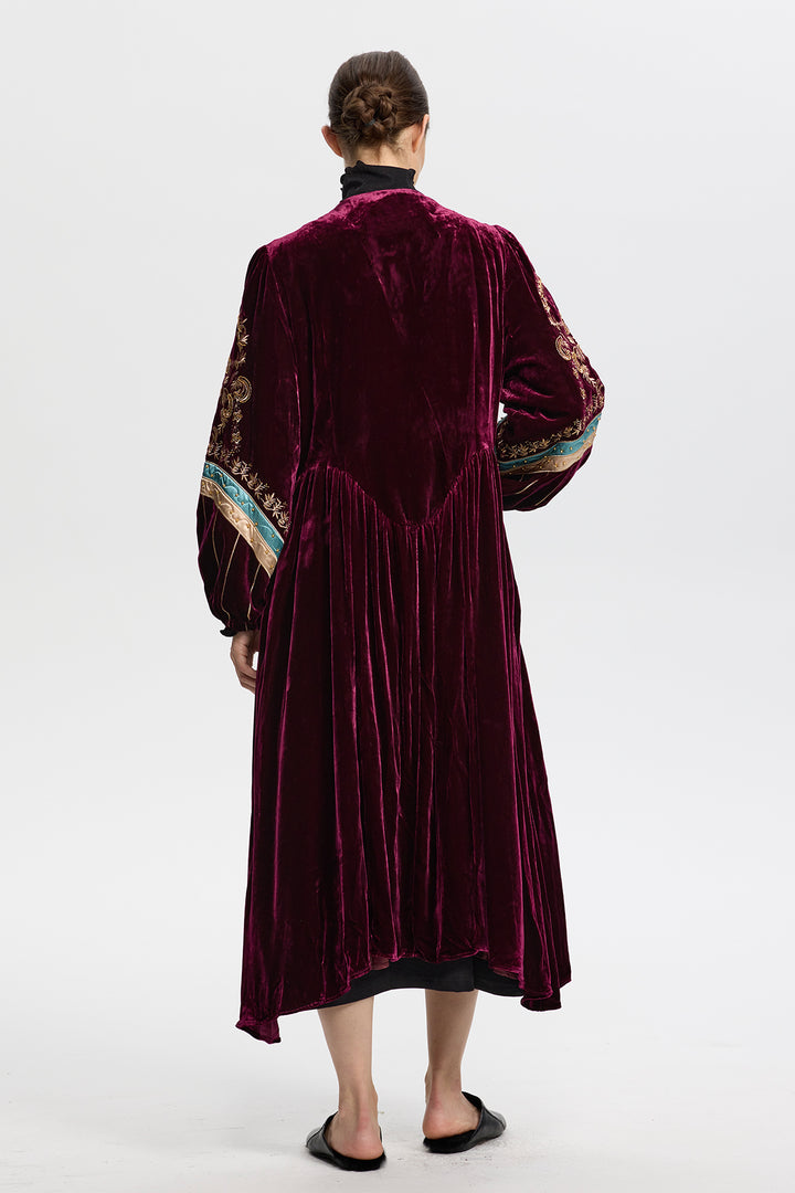 Eudora Ethnic Embroidery Velvet Long Coat