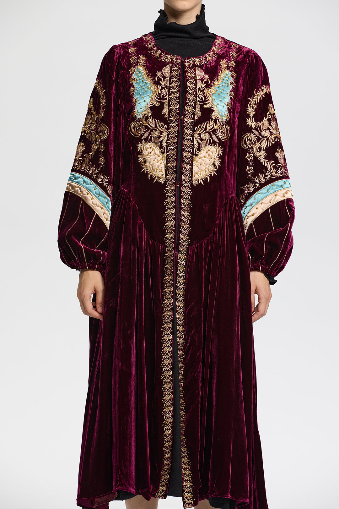 Eudora Ethnic Embroidery Velvet Long Coat