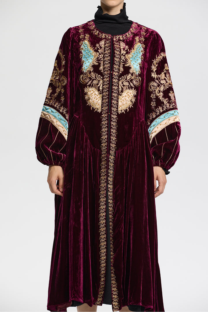 Eudora Ethnic Embroidery Velvet Long Coat