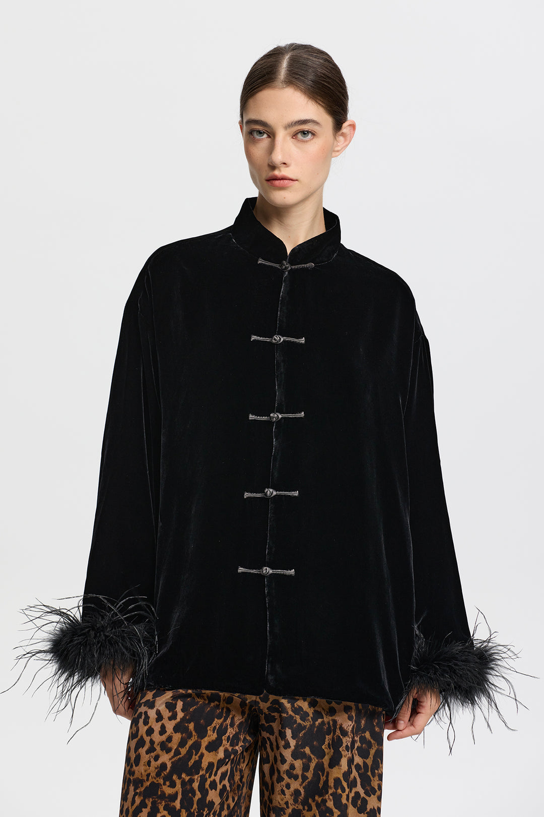 Arden Velvet Jacket with Feather Cuffs