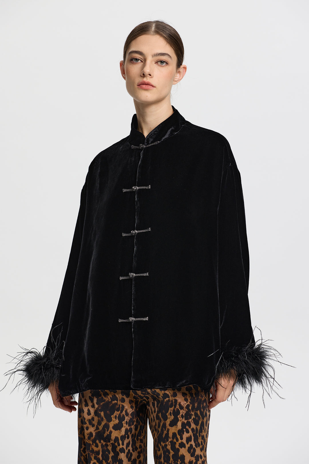 Arden Velvet Jacket with Feather Cuffs
