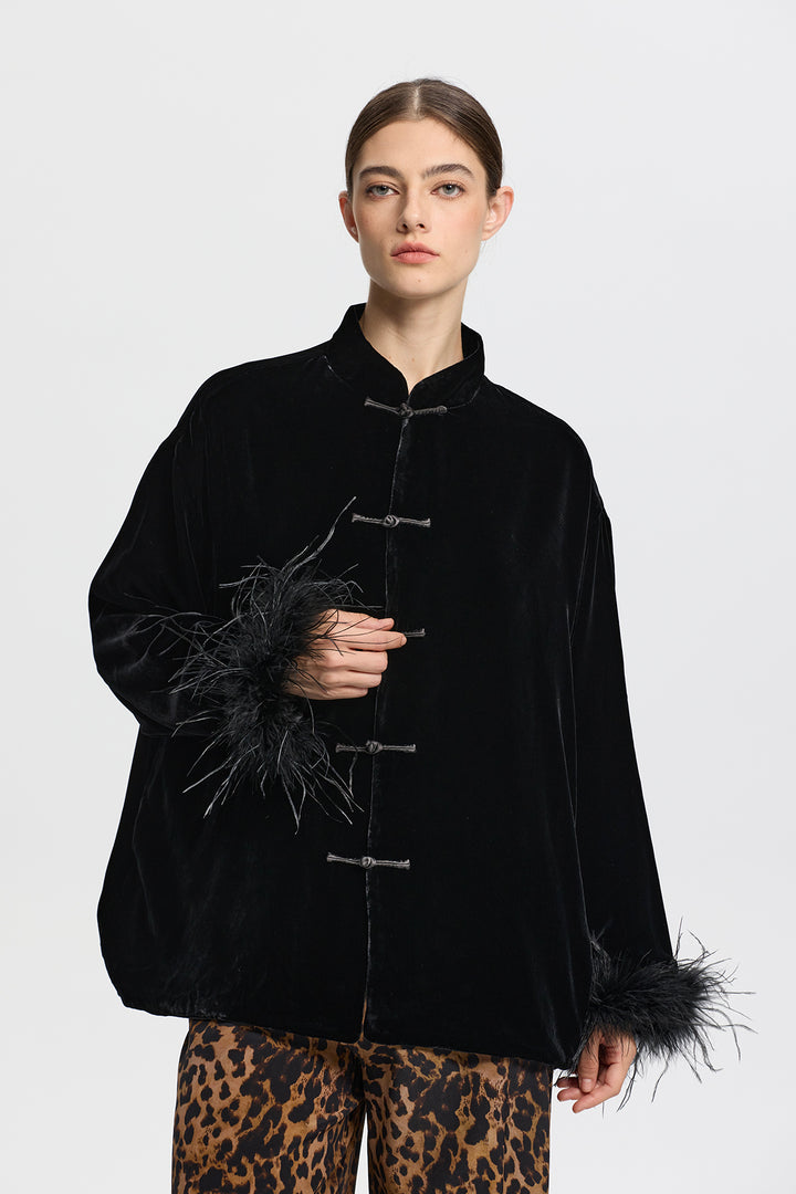 Arden Velvet Jacket with Feather Cuffs