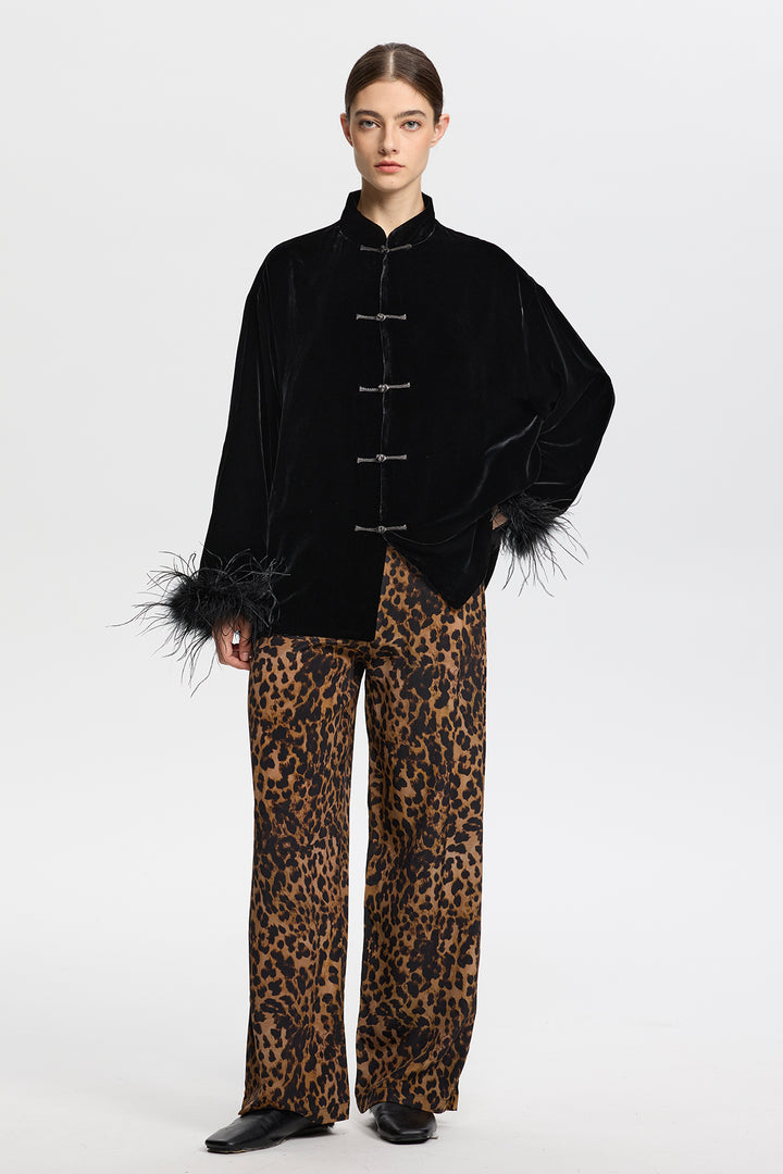 Arden Velvet Jacket with Feather Cuffs