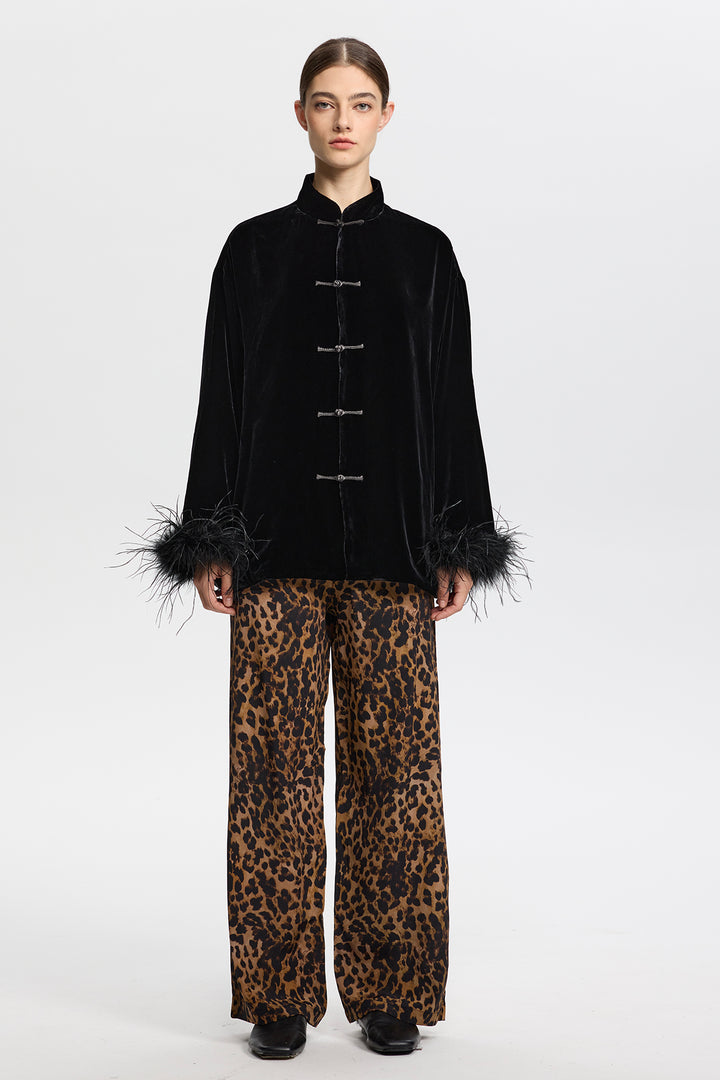 Arden Velvet Jacket with Feather Cuffs