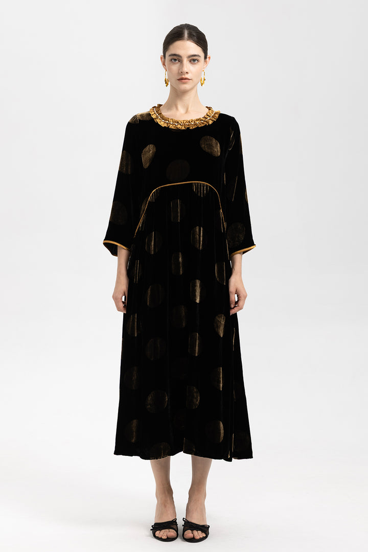 Mila Polka Dot Ruffle Collar Velvet Dress