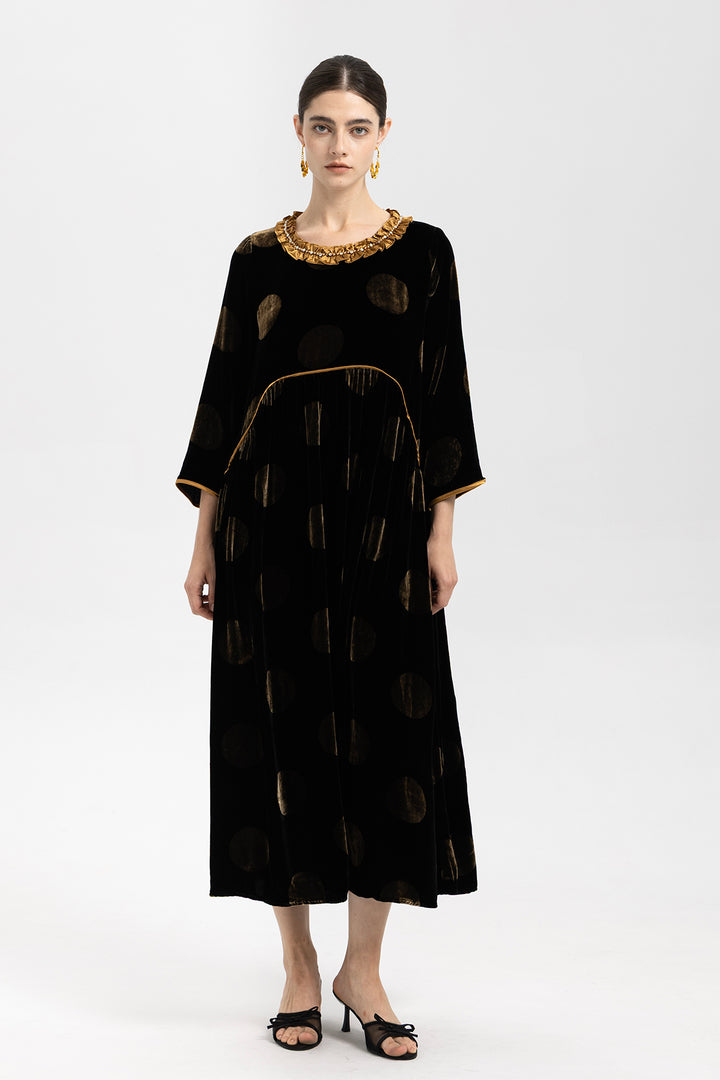 Mila Polka Dot Ruffle Collar Velvet Dress