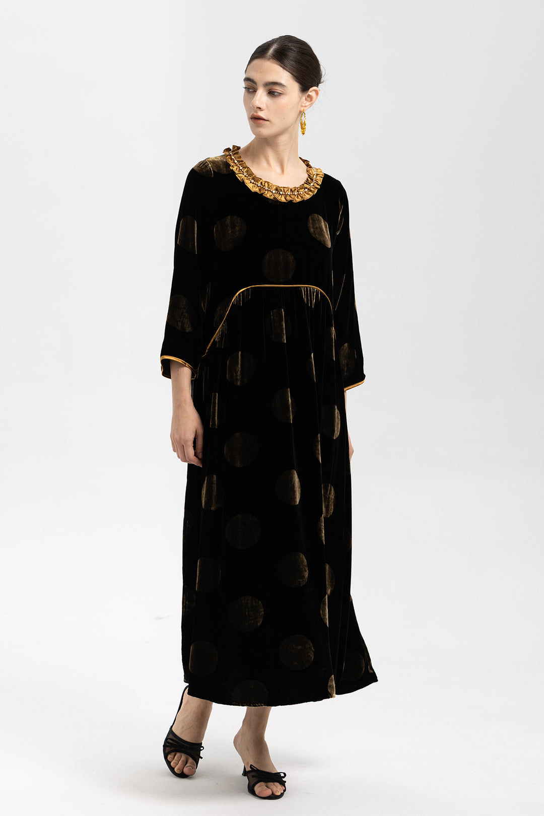 Mila Polka Dot Ruffle Collar Velvet Dress