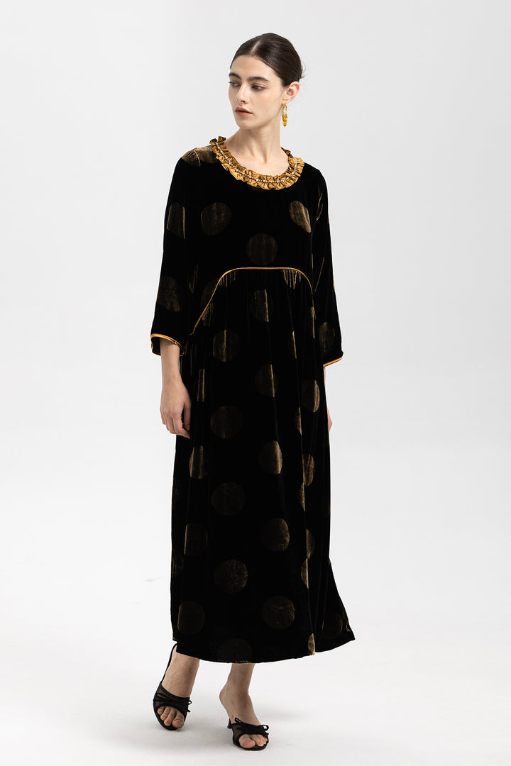 Mila Polka Dot Ruffle Collar Velvet Dress