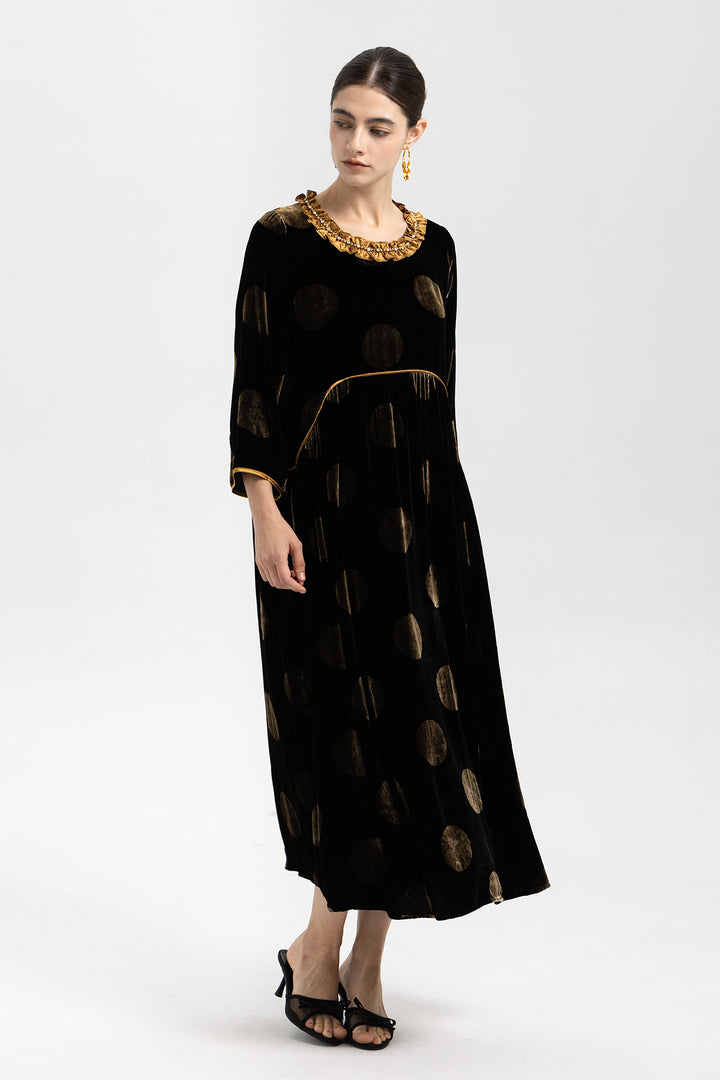 Mila Polka Dot Ruffle Collar Velvet Dress