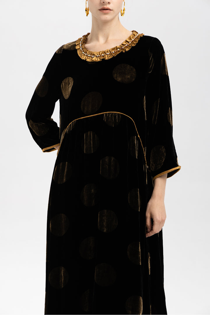 Mila Polka Dot Ruffle Collar Velvet Dress