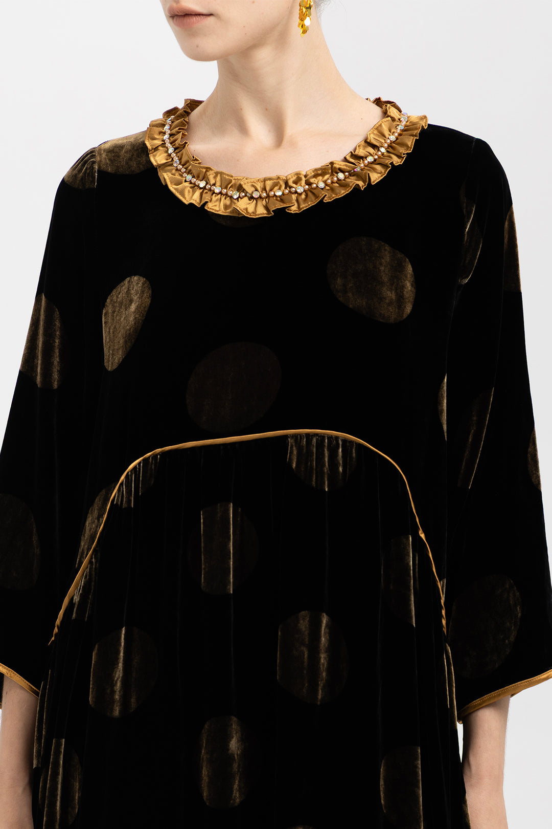 Mila Polka Dot Ruffle Collar Velvet Dress