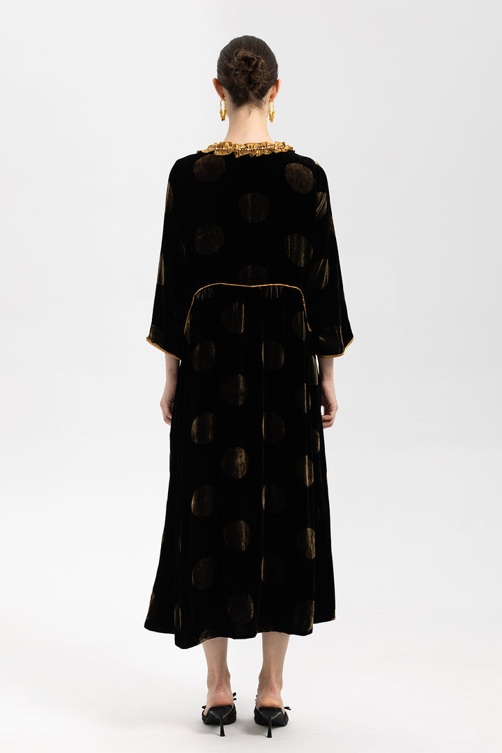 Mila Polka Dot Ruffle Collar Velvet Dress