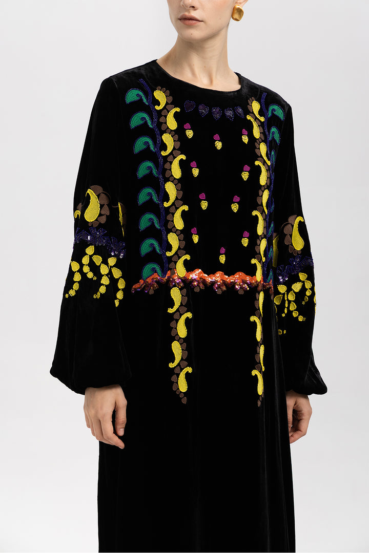 Esme Sequin Embroidered Velvet Dress