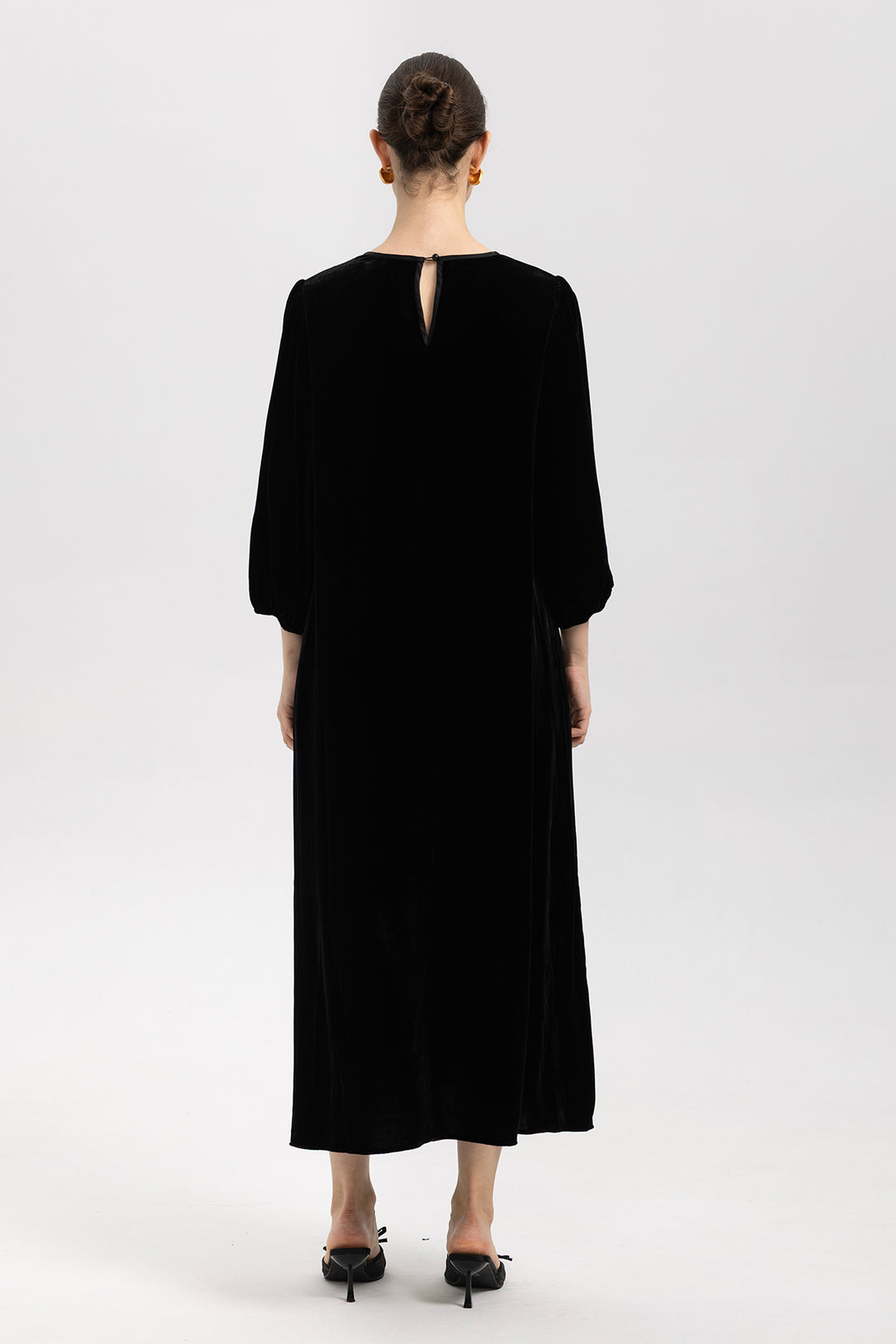 Marina Velvet Lotus Embroidered Dress