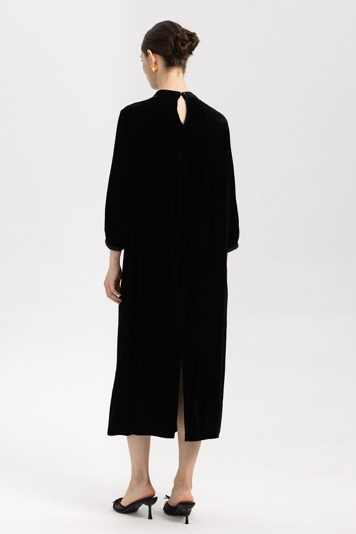 Leila Beaded Neck Velvet Midi Dress