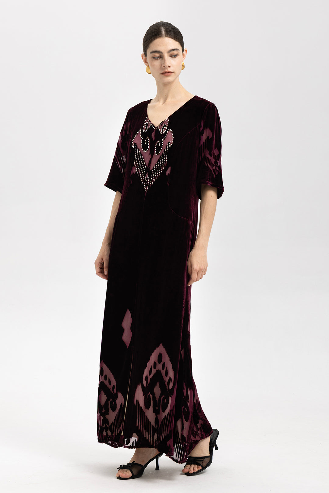 Ikat Burnout Velvet V-Neck Maxi Dress